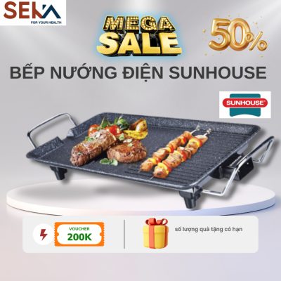 Bếp nướng điện Sunhouse không khó SHD4607 công suất 1500w 6 mức nhiệt, mặt tráng men chống dính, bảo hành 12 tháng